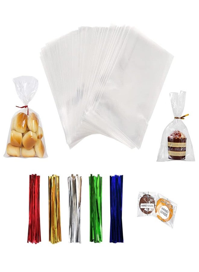 XLSFPY 100PCS Clear Cellophane Bags, 5x7 Small Treat Bags with Ties, Cake Pop Bags, Candy Bags, Goodie Bags, Rice Crispy Treat Bags, Clear Bags for Favors Birthday Party (5'' x 7'') - Image 1